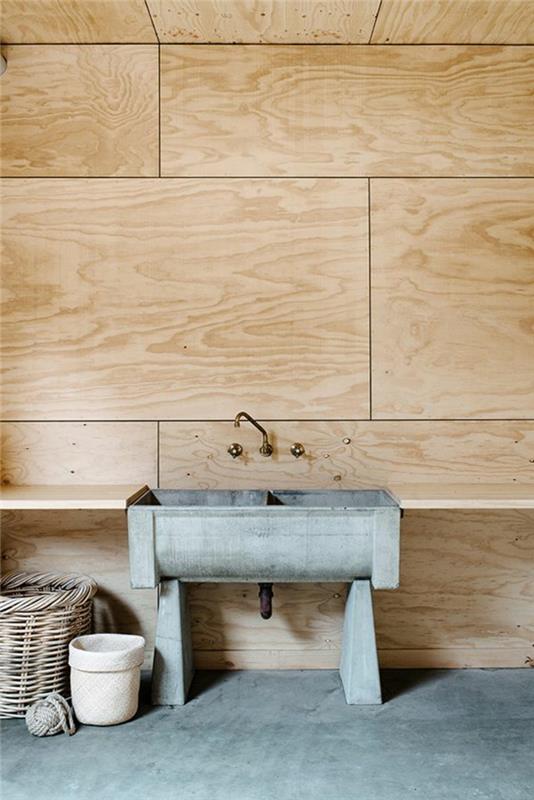 πάνελ τοίχου ξύλινο καλάθι αποθήκευσης νεροχύτη μπάνιου