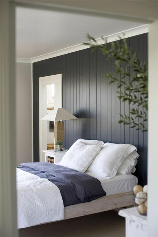 πάνελ τοίχου ξύλινο σαλόνι ιδέες υπνοδωμάτιο σκούρο πάνελ φυτό