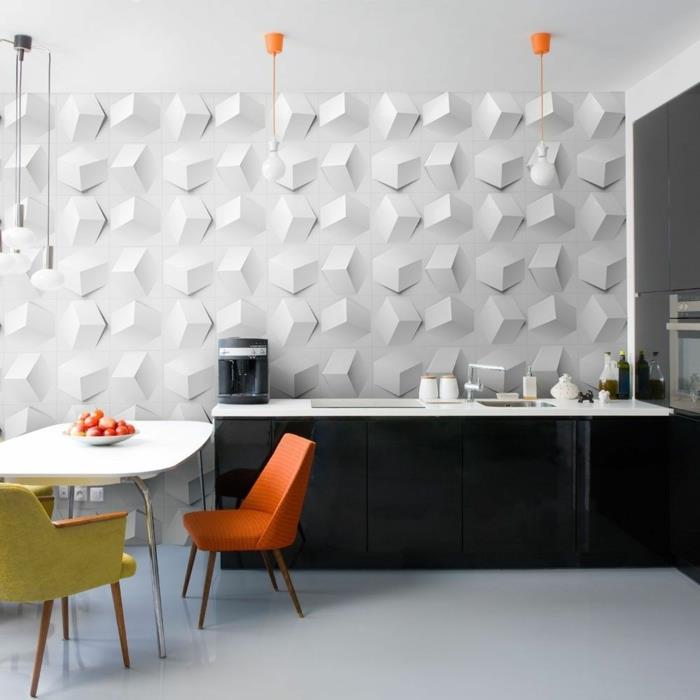 πάνελ τοίχου κουζίνας φανταχτερές τρισδιάστατες χρωματιστές καρέκλες κουζίνας