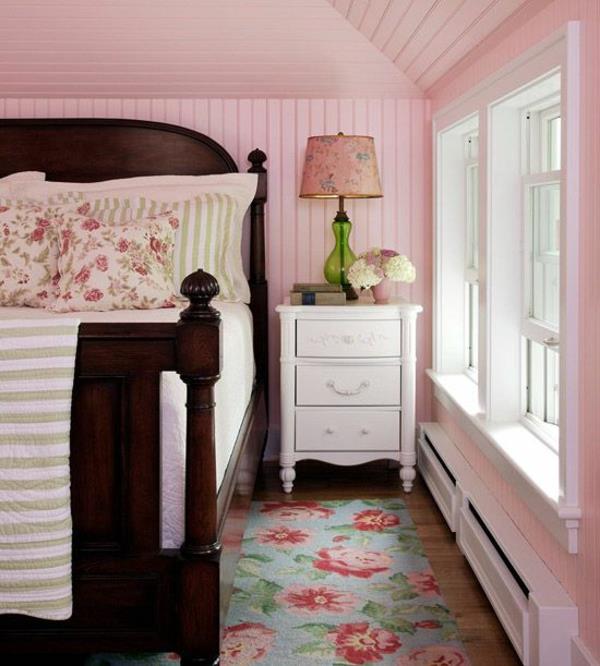 βαφή πάνελ τοίχου ξύλο εμφάνιση βαφή πάνελ τοίχου ροζ ρομαντικό υπνοδωμάτιο