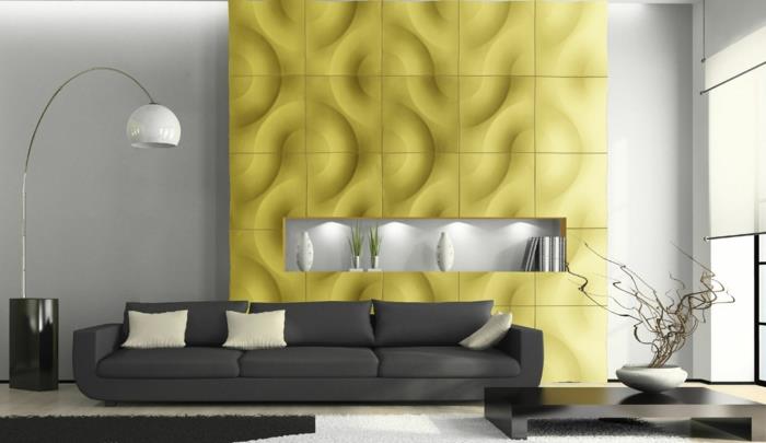 πάνελ τοίχου σαλόνι κίτρινο όμορφη διακόσμηση τοίχου