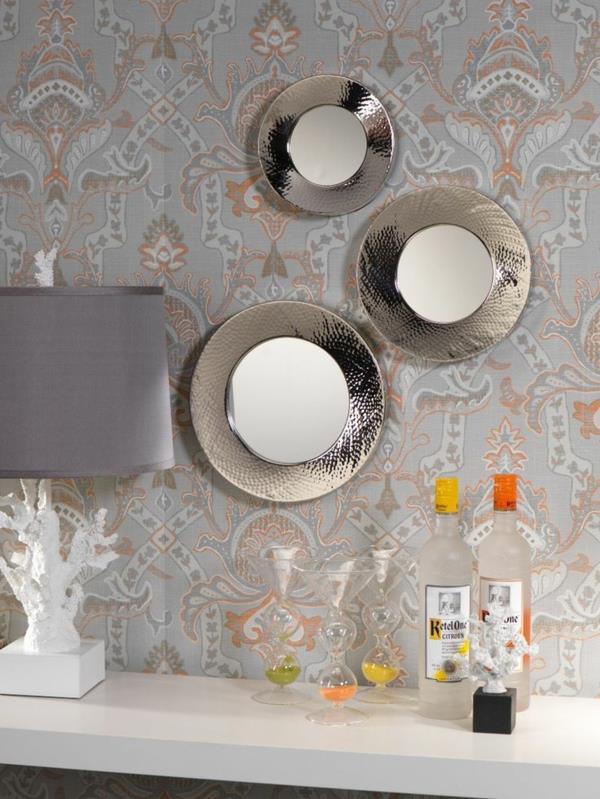 καθρέφτης τοίχου αντίκες ασημί πλαίσιο στρογγυλά σχήματα