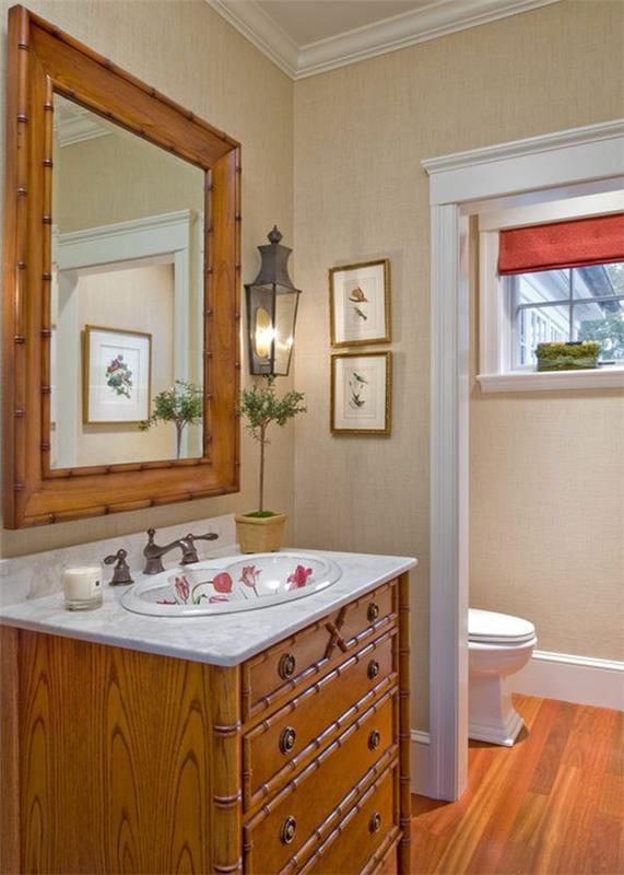 καθρέφτης τοίχου νιπτήρας ντουλάπι από μπαμπού έπιπλα μπάνιου ασιατικό στυλ