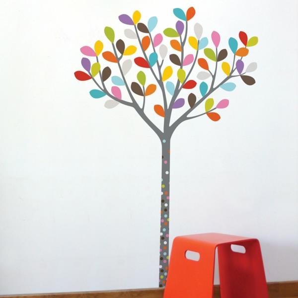 αυτοκόλλητο τοίχου παιδικό δωμάτιο χρωματιστό δέντρο πορτοκαλί σκαμπό