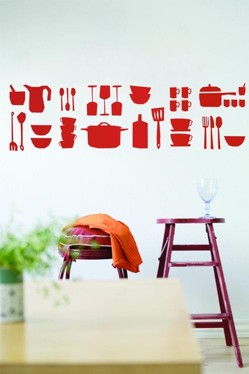 αυτοκόλλητα τοίχου αυτοκόλλητα τοίχου διακόσμηση τοίχου κόκκινα πιάτα κουζίνας