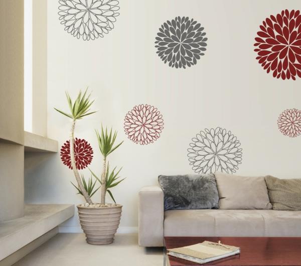 αυτοκόλλητα τοίχου σαλόνι διακοσμούν φυτά κομψά ρίξτε μαξιλάρια