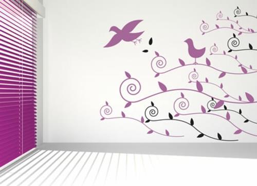 μοτίβο αυτοκόλλητων τοίχων μοβ πουλιά