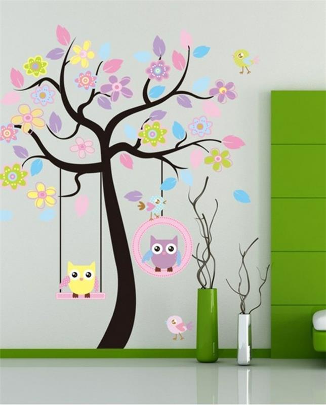 αυτοκόλλητα τοίχου λουλούδια κουκουβάγιες δέντρων