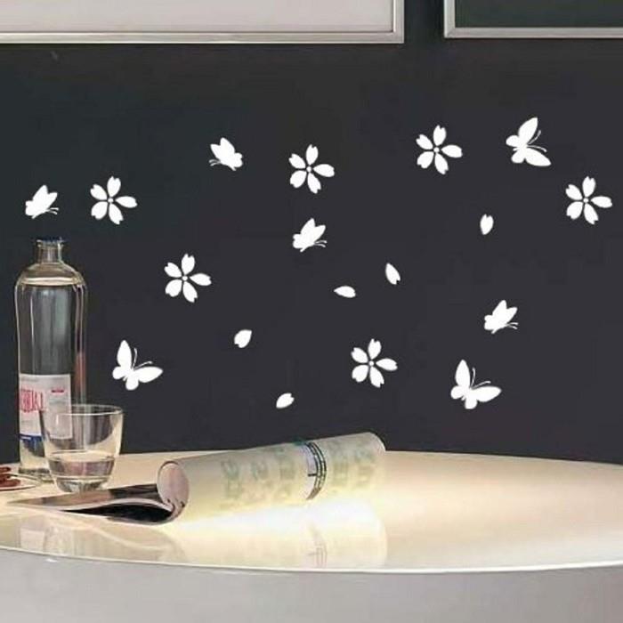αυτοκόλλητα τοίχου λουλούδια άνθη πεταλούδες μαύρος τοίχος