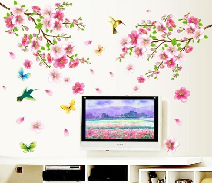 αυτοκόλλητα τοίχου λουλούδια σαλόνι ιδέες σαλόνι φρέσκο ​​χρώμα
