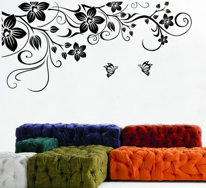 αυτοκόλλητα τοίχου λουλούδια σπιτικές ιδέες σχεδιασμός τοίχου σαλονιού