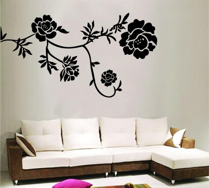 αυτοκόλλητα τοίχου λουλούδια σαλόνι ιδέες ντεκό