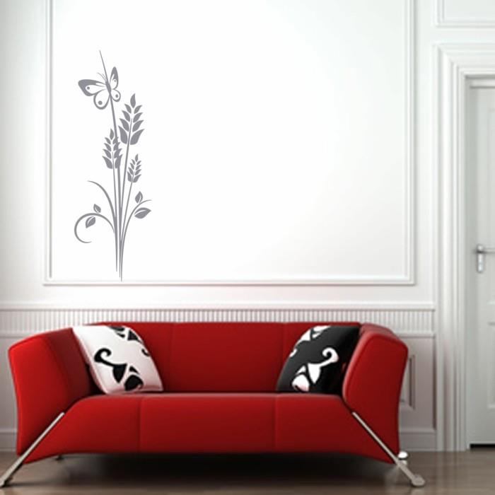 αυτοκόλλητα τοίχου λουλούδια σαλόνι κόκκινος καναπές