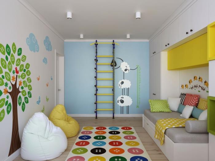 αυτοκόλλητα τοίχου έγχρωμη σχεδίαση τοίχου παιδικό σαλόνι ιδέες διακόσμηση τοίχου