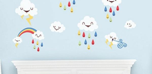 αυτοκόλλητα τοίχου παιδικά δωμάτια σύννεφα βροχή γαλάζιο βαφή τοίχου