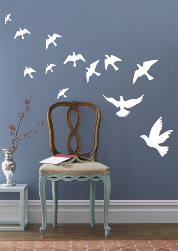 αυτοκόλλητα τοίχου λευκά πουλιά μπλε τοίχοι