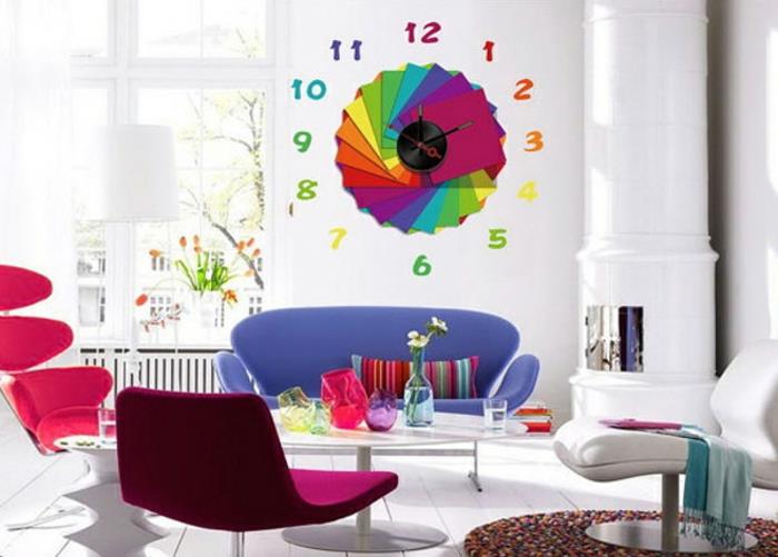ρολόι τοίχου σχεδιασμός φρέσκα χρώματα γεωμετρικά