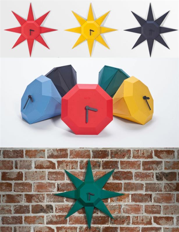 ιδέες ρολογιού τοίχου origami optics φωτεινά χρώματα