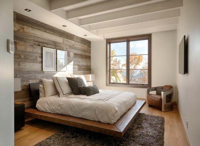 επένδυση τοίχου ξύλινη πολυθρόνα πλωτό κρεβάτι όμορφη οροφή