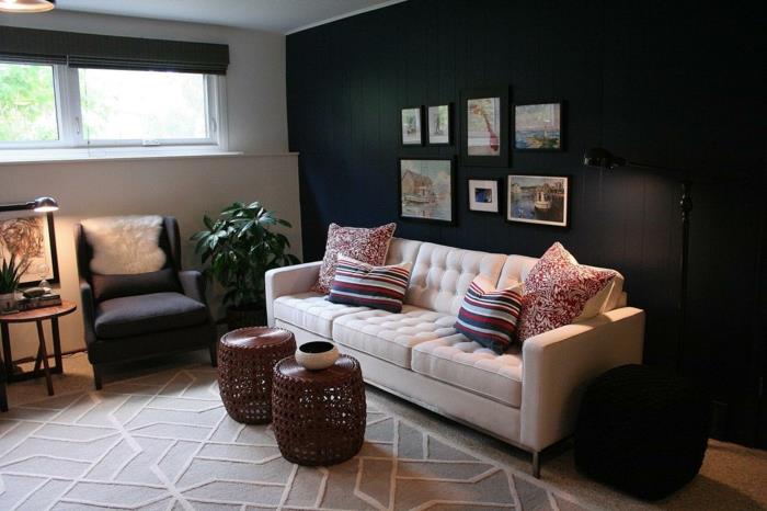 χρώματα τοίχου ιδέες σαλόνι ιδέες σαλόνι φωτεινός καναπές πλαϊνά τραπέζια φυτό