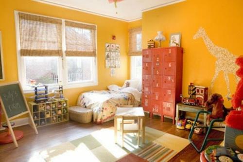 ζεστοί βιομηχανικοί σχεδιασμοί παιδικού δωματίου ιδέα κίτρινοι τοίχοι