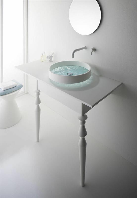 νιπτήρας μινιμαλιστική επίπλωση μπάνιου λευκός καθρέφτης τοίχου ματαιοδοξίας