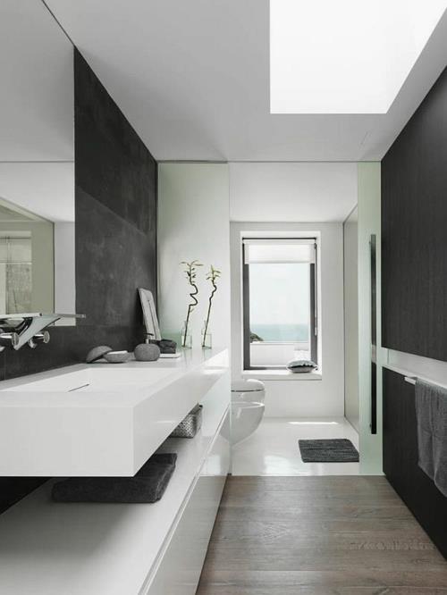νεροχύτης μαύρο τοίχο κτίριο λευκές γυαλιστερές επιφάνειες ματ τουαλέτα