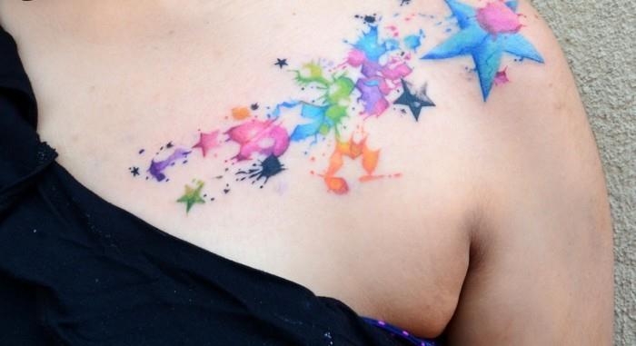 ακουαρέλα τατουάζ αστέρια ώμου γυναίκες τατουάζ