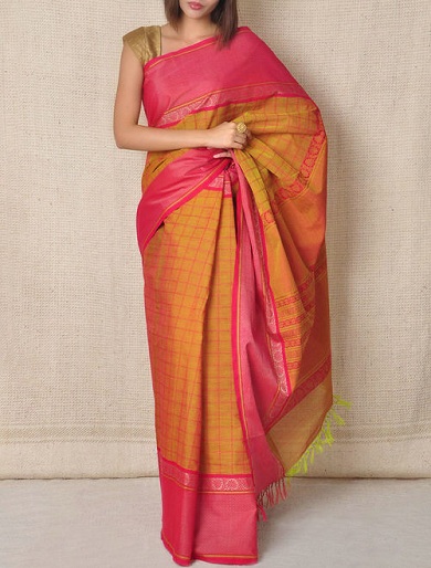 Garstyčios ir rožinė gryna „Kanchi Cotton Saree“