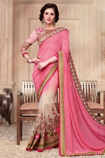 Kraliyet Pembe Düğün Saree