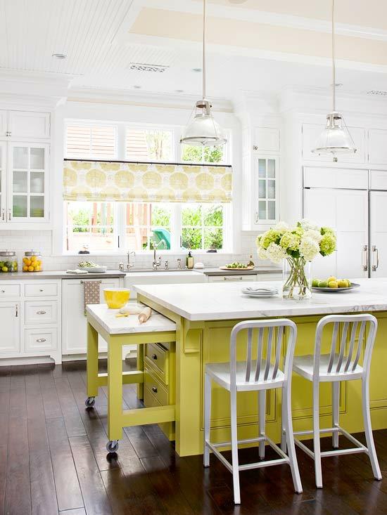 λευκό εσωτερικό κουζίνα ιδέα κίτρινο πράσινο κουζίνα κρεμαστό φωτιστικό