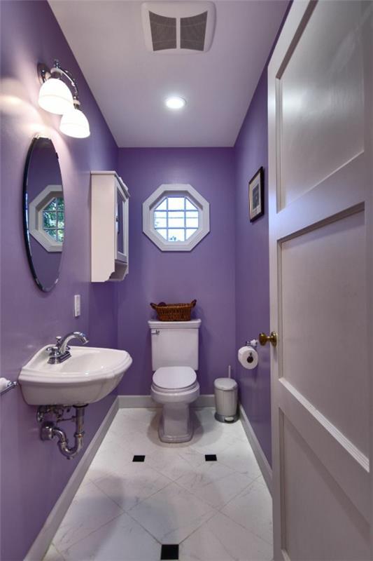 λευκές και μοβ ιδέες μπάνιου νεροχύτη καθρέφτη