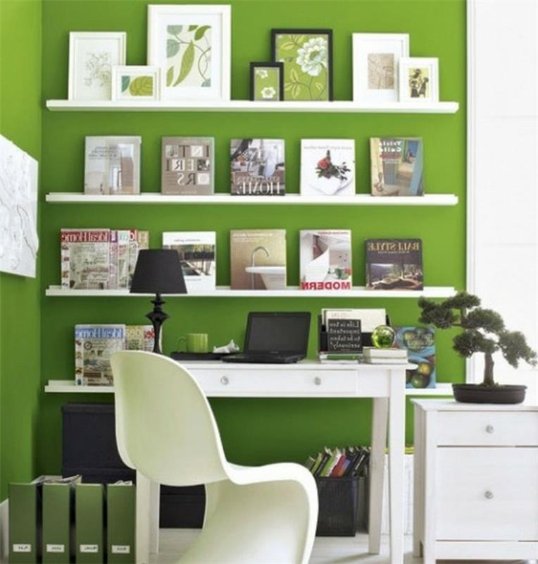 λευκό χρώμα τοίχου μελέτη σχεδιασμού χρώμα τοίχου πράσινο