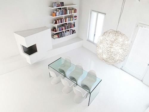 λευκές ιδέες εσωτερικού σχεδιασμού στούντιο λαμπερό μπάνιο υπνοδωμάτιο κρεβατοκάμαρα ακρυλικό γυαλί τραπεζαρία