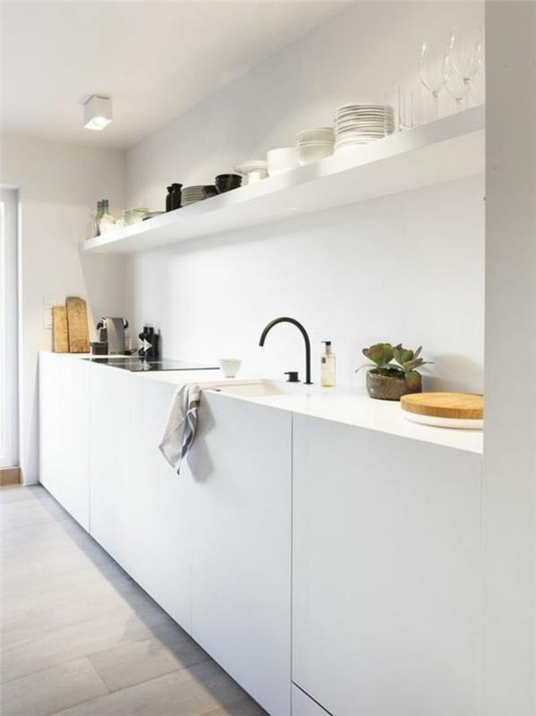 λευκή κουζίνα μινιμαλιστική κουζίνα με ξύλινο πάτωμα