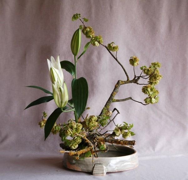 λευκά κλαδιά κρίνων βρύα ikebana