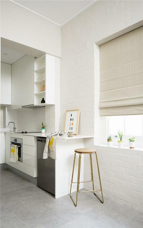 λευκό τοίχο χρώμα ζωντανές ιδέες κουζίνα λευκός τοίχος από τούβλα ανοιχτό γκρι πλακάκια δαπέδου