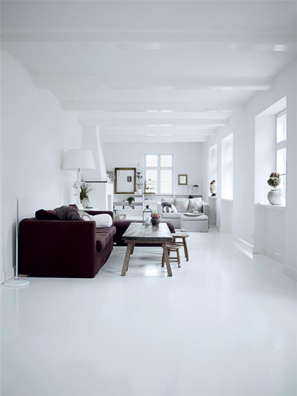 λευκό τοίχο χρώμα σαλόνι ιδέες σαλόνι ρουστίκ τραπεζάκι σαλονιού κομψός καναπές σαλονιού