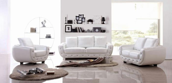 λευκά έπιπλα σαλονιού καναπές πολυθρόνες χαλιά
