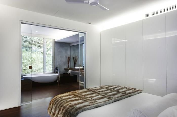 λευκό υπνοδωμάτιο μοντέρνο ντουλάπα φωτισμένο μπάνιο