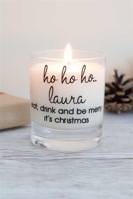 Χριστουγεννιάτικα κεριά λευκά κεριά με επιγραφή