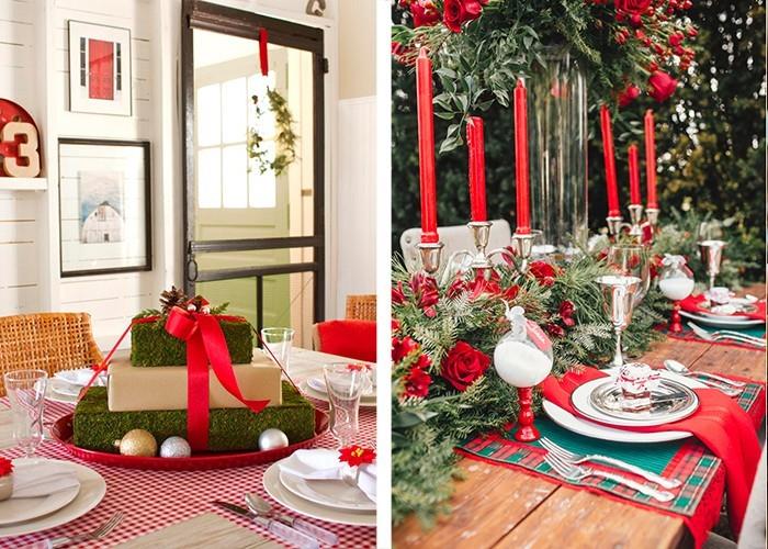 χριστουγεννιάτικα διακοσμητικά τραπεζιού κόκκινες πινελιές γιορτινή διάθεση
