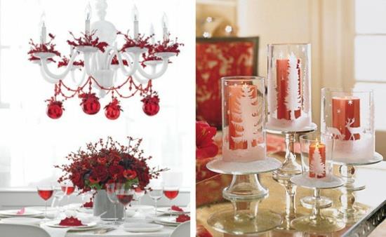 χριστουγεννιάτικη διακόσμηση τραπεζιού κόκκινα τριαντάφυλλα και μπάλες