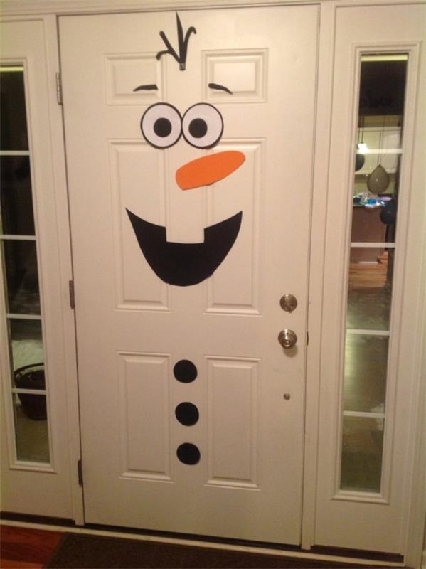 χριστουγεννιάτικες χειροτεχνίες με παιδική διακόσμηση πόρτας χιονάνθρωπο olaf