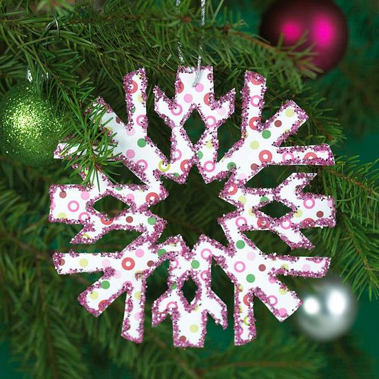 χριστουγεννιάτικη διακόσμηση από χαρτί στυλιζαρισμένη νιφάδα χιονιού με μοβ λάμψη