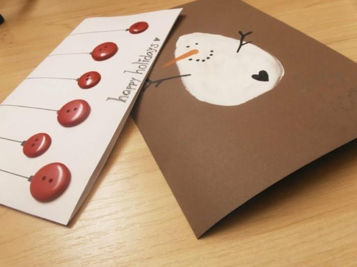 tinker χριστουγεννιάτικες κάρτες diy χαρτί περιτυλίγματος χιονάνθρωπος κόκκινα κουμπιά