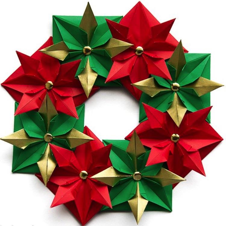 φτιάξτε το δικό σας χριστουγεννιάτικο στεφάνι χαρτί αστέρια πόρτα στεφάνι Χριστούγεννα