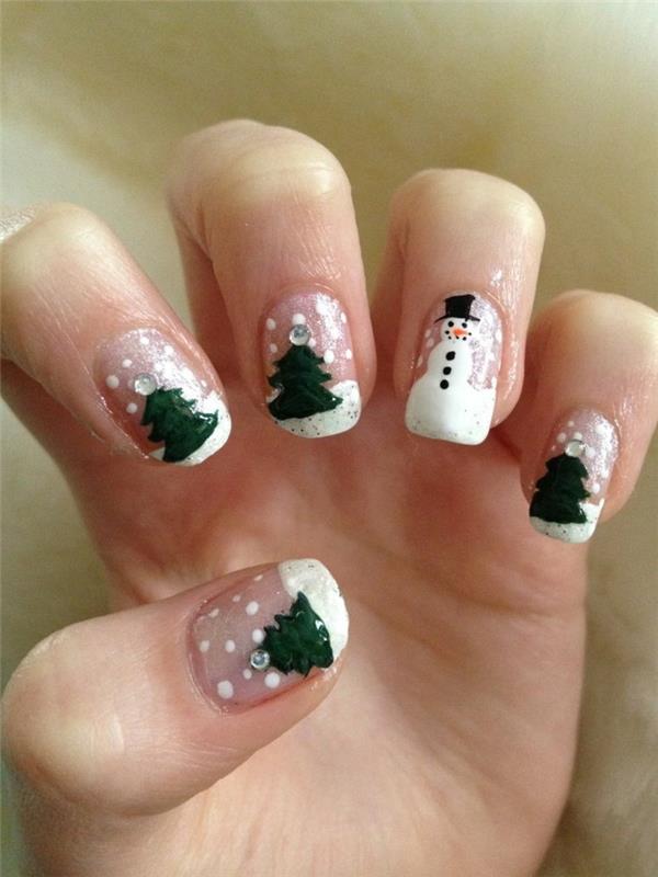 χριστουγεννιάτικα νύχια πράσινο έλατο χιόνι