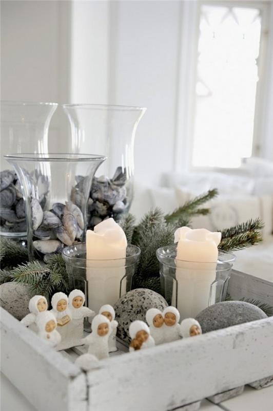 χριστουγεννιάτικα διακοσμητικά κεριά σκανδιναβικού στιλ πέτρες ρουστίκ
