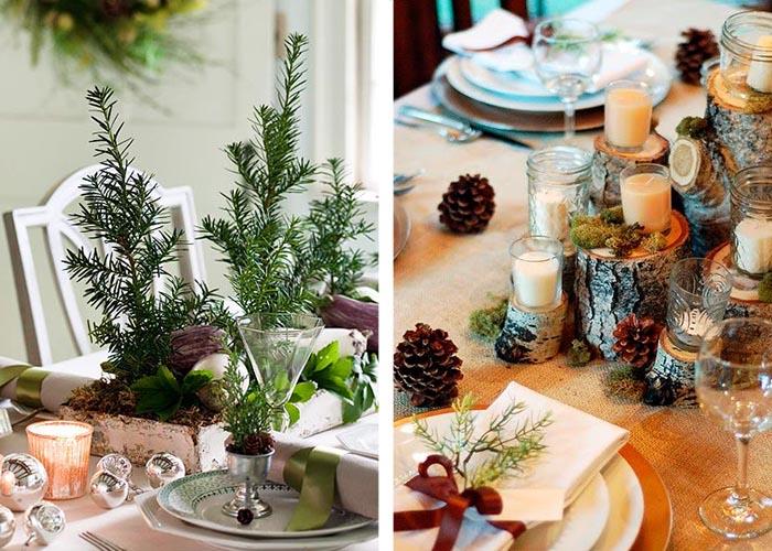 Χριστουγεννιάτικη διακόσμηση τραπέζι έλατο μπλοκ δέντρο δίσκοι κώνοι ιδέες διακόσμησης τραπεζιού για τα Χριστούγεννα